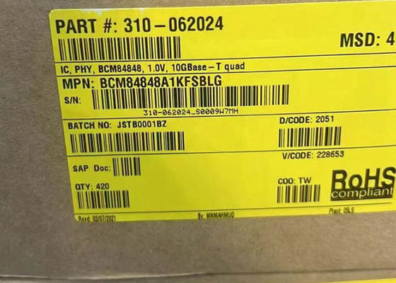 Ethernet IC BCM84848A1KFSBLG Empat Port 10GBASE-T Transceiver IC Paket BGA