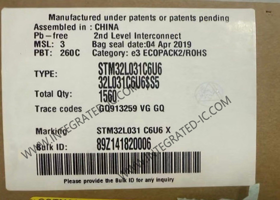 STM32L031C6U6 Mikrokontroler MCU 32-Bit MCU 32KB Flash ARM Mikrokontroler UFQFN48