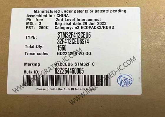 STM32F412CEU6 Microcontroller MCU 100MHz 32Bit Microcontroller IC UFQFPN48 MCU tertanam