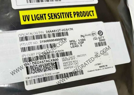 24AA512T-I/CS17K 512Kbit 1.7V hingga 5.5V 400 kHz Memori IC Chip Serial EEPROM dengan Antarmuka I2C