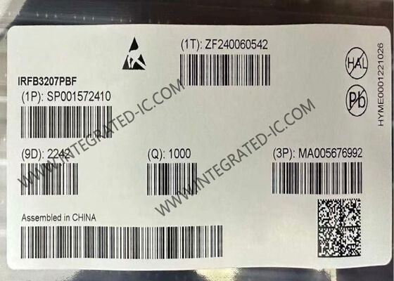 IRFB3207PBF N-Channel Power MOSFET Transistor dengan tegangan sumber pembuangan 75V dan arus pembuangan terus menerus 180A dalam paket TO-220-3