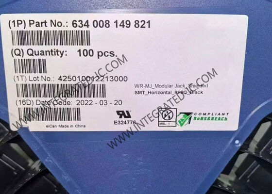 634008149821 Konektor RJ45 Berlapis dengan Lapisan Kontak Emas dan Konektor Modular Jack 8P8C Surface Mount