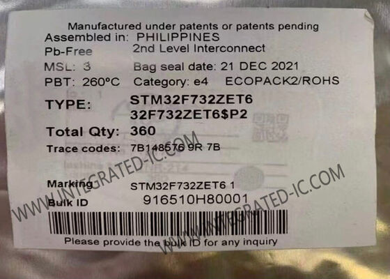 Mikrokontroler STM32F732ZET6 MCU 216MHz Single Core dengan I/O Cepat dan Paket 144LQFP