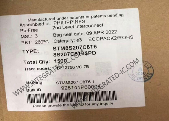 Mikrokontroler STM8S207C8T6 MCU Kinerja Tinggi 8-Bit 24MHz MCU Dengan Flash 64 Kbytes