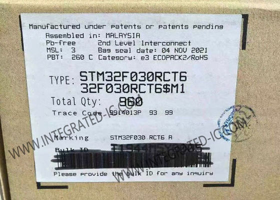 Mikrokontroler MCU STM32F030RCT6 dengan Memori Flash 256 kB, Frekuensi Clock 48 MHz, dan 51 I/O