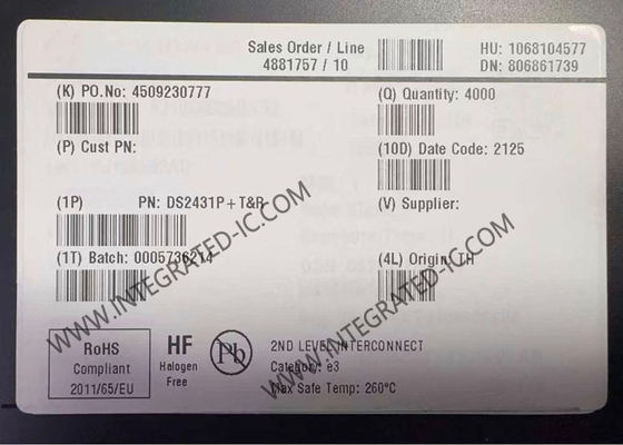 DS2431P 1024-Bit 1-Wire EEPROM Memory IC Chip dengan Paket TSOC-6 dan Organisasi 256 x 4