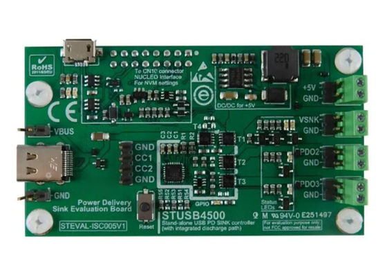 STEVAL-ISC005V1 Embedded Solutions STUSB4500 USB Power Delivery Controller Evaluation Board