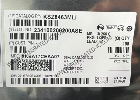 Ethernet IC KSZ8463MLI-TR Tiga Port Ethernet Switch Dengan Serat LQFP64