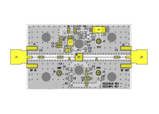 TQP9109-PCB2600 Solusi Tertanam Efisiensi Tinggi Papan Evaluasi Driver Amplifier Dua Tahap