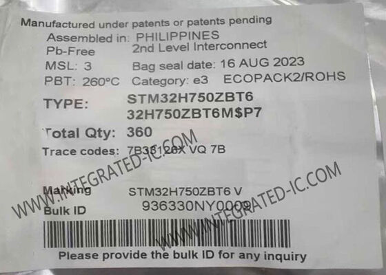 STM32H750ZBT6 32-Bit Microcontroller MCU dengan 480MHz ARM Cortex-M7, 128 kB Flash Memory, dan 144-LQFP Package