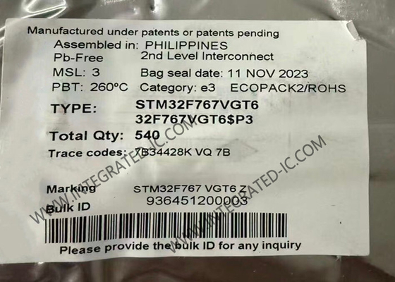 Mikrokontroler MCU STM32F767VGT6 32-Bit Single-Core 216MHz 1MB Mikrokontroler IC