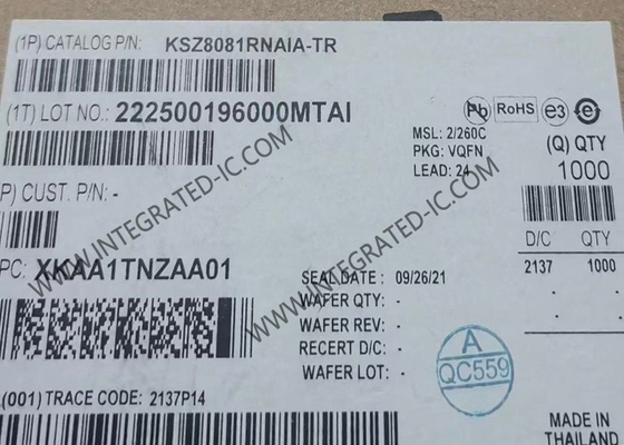 KSZ8081RNAIA Ethernet IC 10/100 Base-T/TX Transceiver Lapisan Fisik Dengan Dukungan RMII